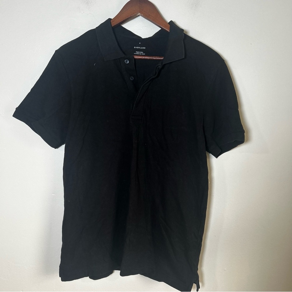 NWOT Everlane Polo Shirt Mens Medium Black Organic Cotton Stretch Short Sleeve